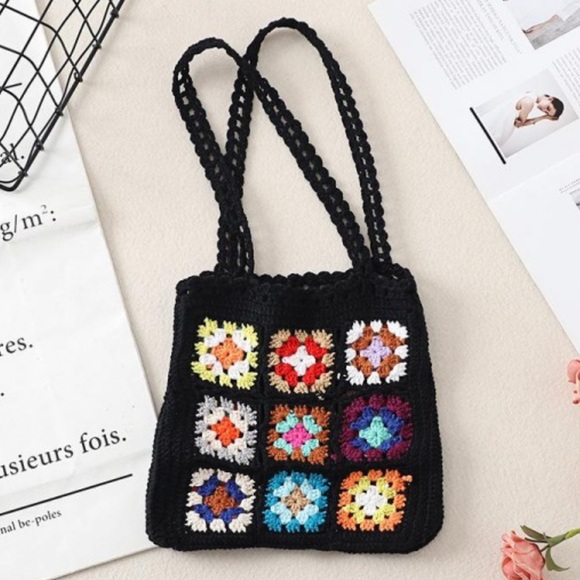 Judson Biz Handbags - Bohemian Crochet Granny Square Tote Bag Purse